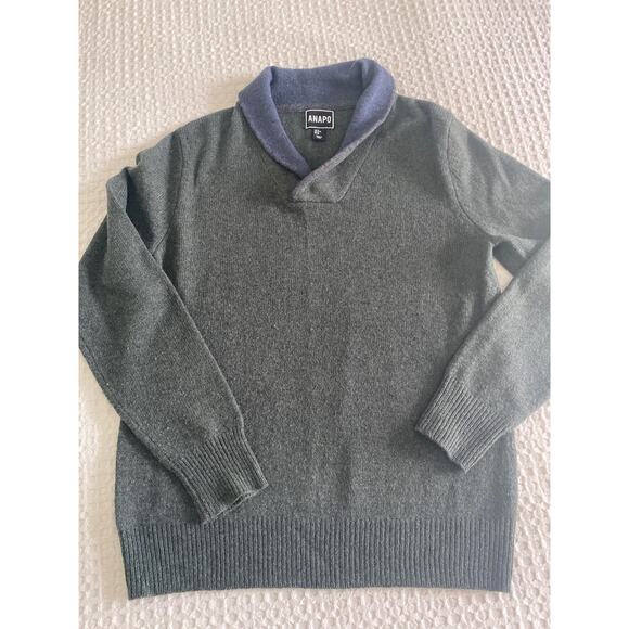 ANAPO Men’s Green Blue Lambs Wool Pool Over B-Neck Sweater Sz M - Picture 3 of 7